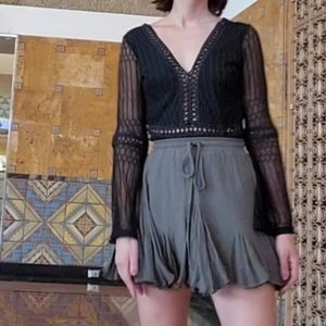 Hudson Gray Black Lace Mesh Crochet Long Sleeve One Piece Top size S